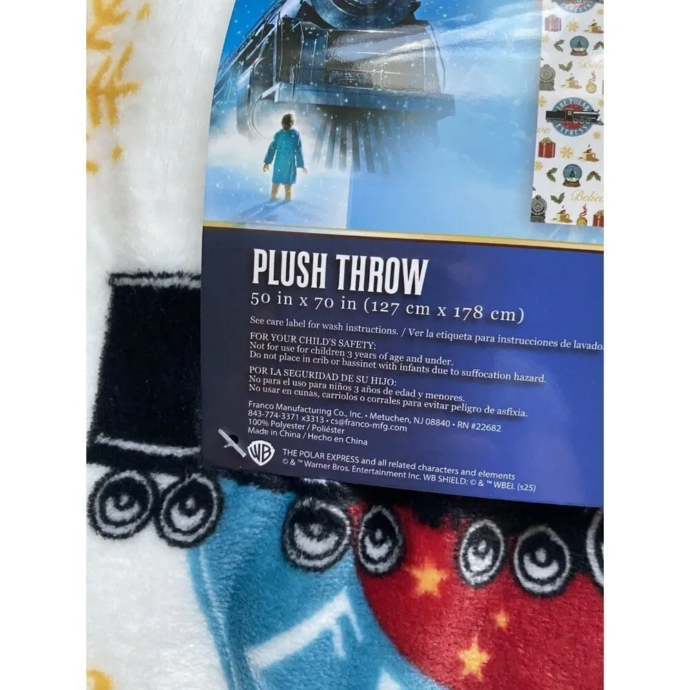 The Polar Express Icons 50 X 70”‎ Soft Plush Throw Blanket Christmas Holiday NEW